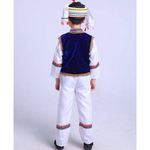 boy's  chinese folk dance costumes Bai miao hmong Nationality Costumes Minority Performance Costumes 